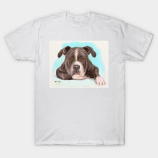 Big Tough Brown Pit Bull Lying Down and Looking at You T-Shirt